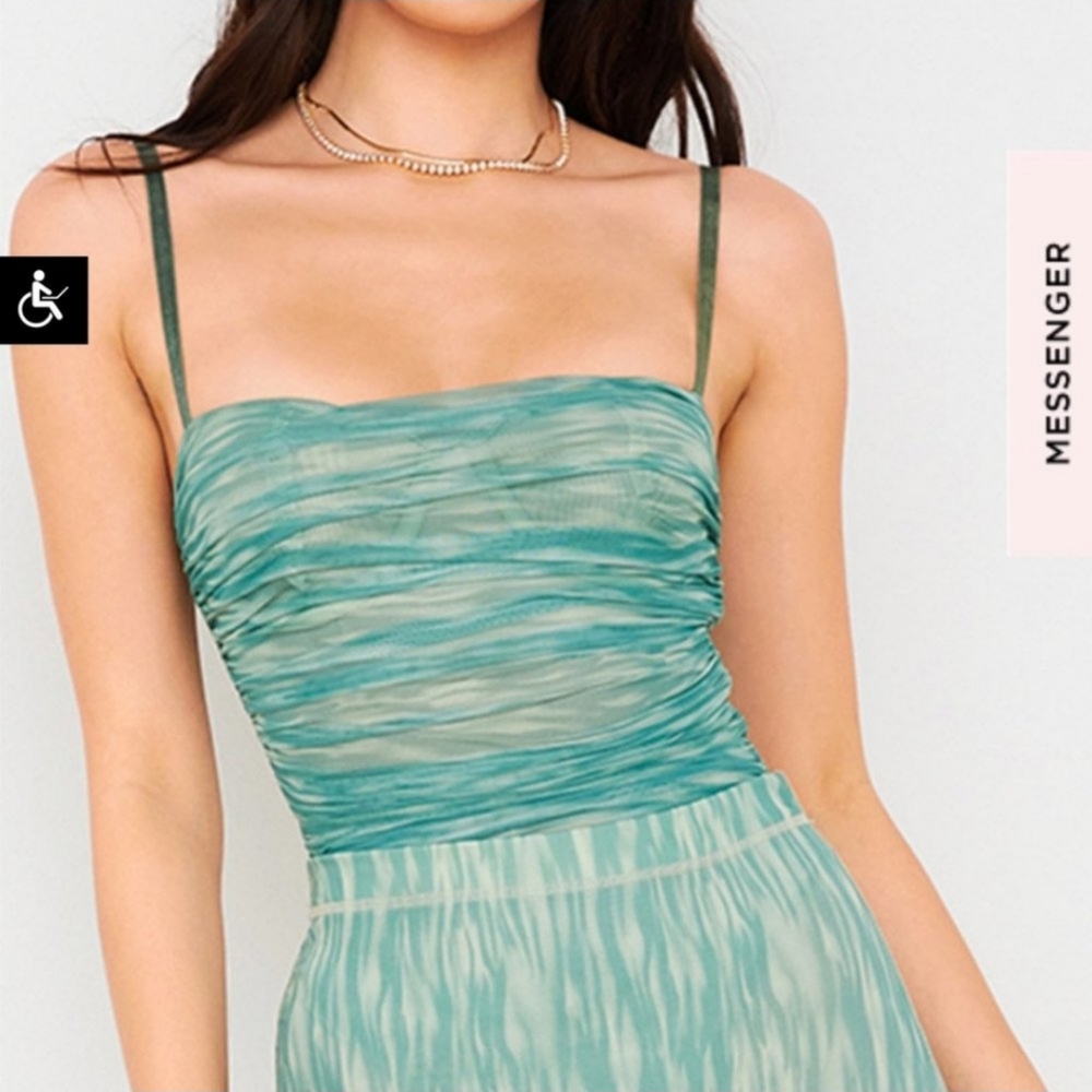 House of CB Pearl Envy Ivy Ruched Green Mesh Bustier Bodysuit Size XS